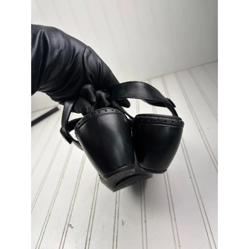 Nurture Black Leather Mary Jane Wedge Sandals Women's Size 8M